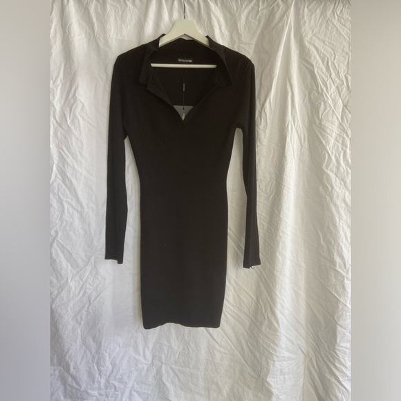 PRETTYLITTLETHING LONG SLEEVE RIB KNITTED BODYCON MINI DRESS Size Medium NEW - Picture 2 of 9